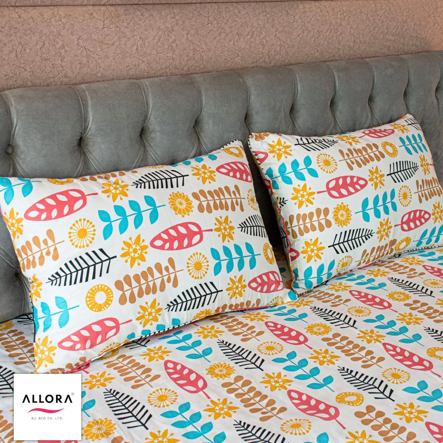 Leaf & Light Printed Bed Sheet - Yellow - Image 2