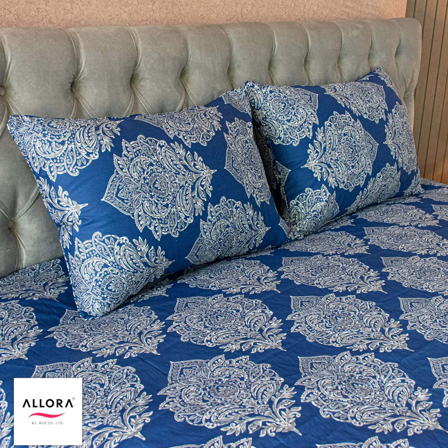 Regal Block Motif Comforter Bedding Set – Blue (5Pcs Set) - Image 2