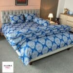 Regal Block Motif  Comforter Bedding Set – Blue (5Pcs Set)