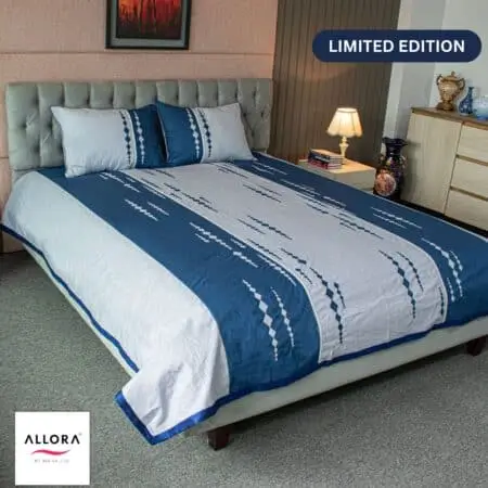 Azure Rhythm Appliqué Bed Sheet - Blue
