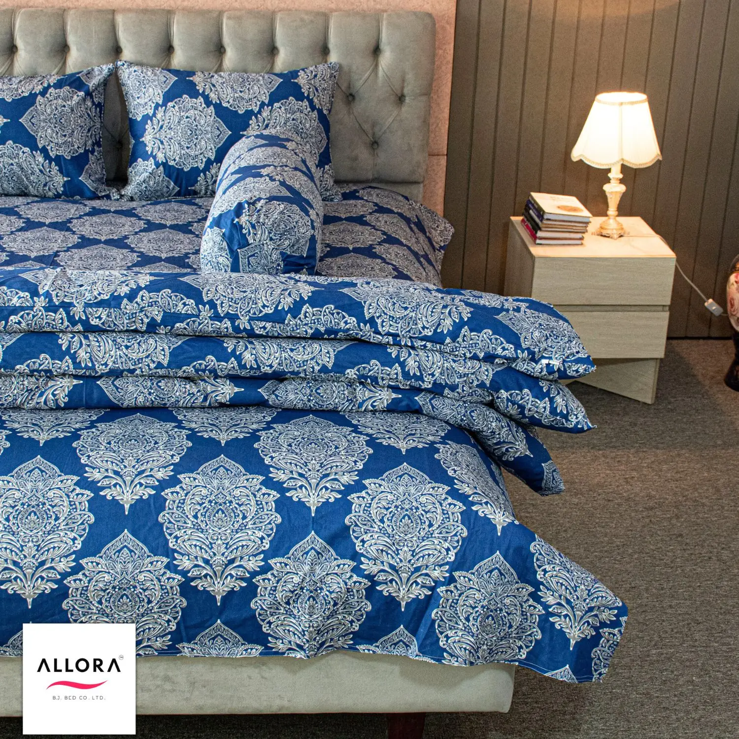 Regal Block Motif Comforter Bedding Set – Blue (5Pcs Set) - Image 4