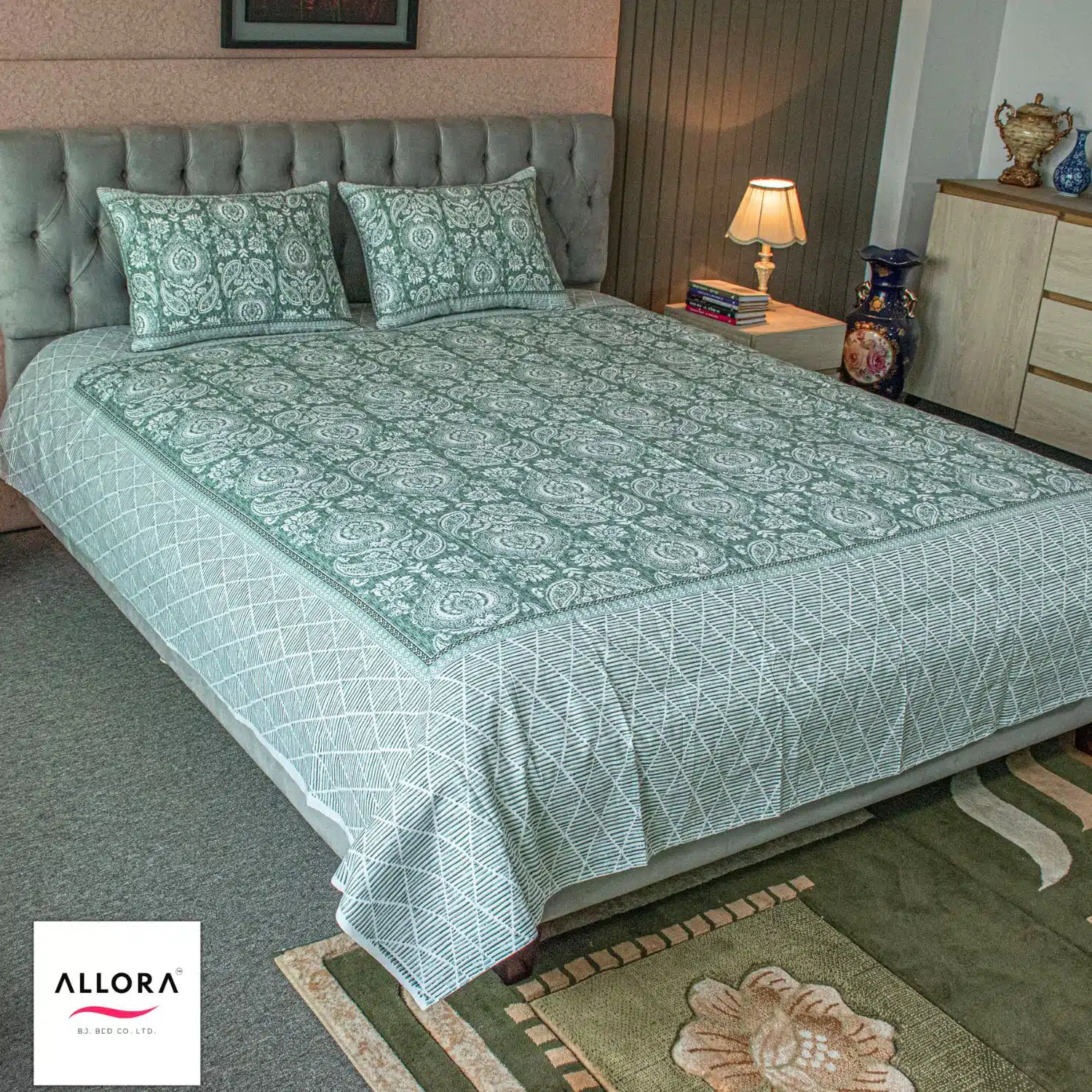 Coastal Calm Printed Bed Sheet – Green Harmony