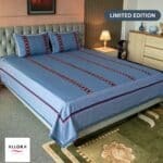 Heritage Weave Embroidered Bedsheet - Grey Blue