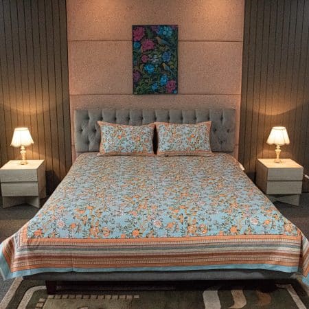 Bloom Garden Printed Bed Sheet - Cloudy Blue